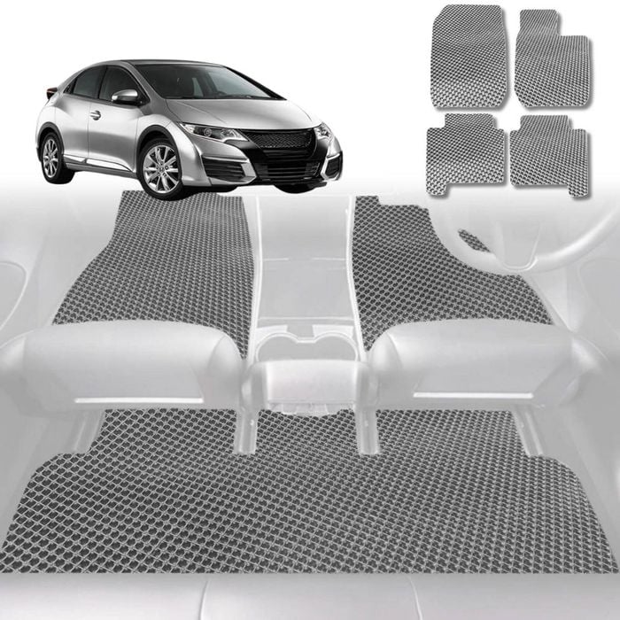 6D Diamond Car Floor Mats for Honda Civic 2012-2016 9th Gen Hatch-Full Set-Grey-Outback GT