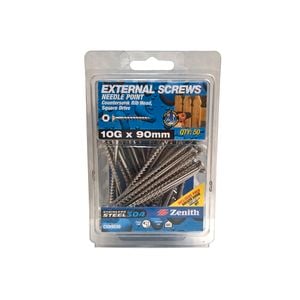 Zenith 10G x 90mm Stainless Steel 304 Square Drive External Screw - 50 Pack