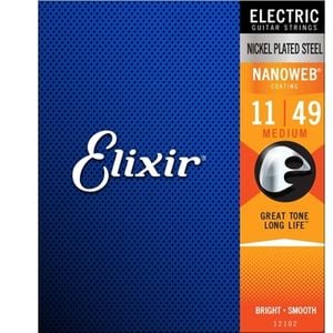 Elixir #12102 Electric Guitar Strings Nanoweb Steel 11-49 Medium
