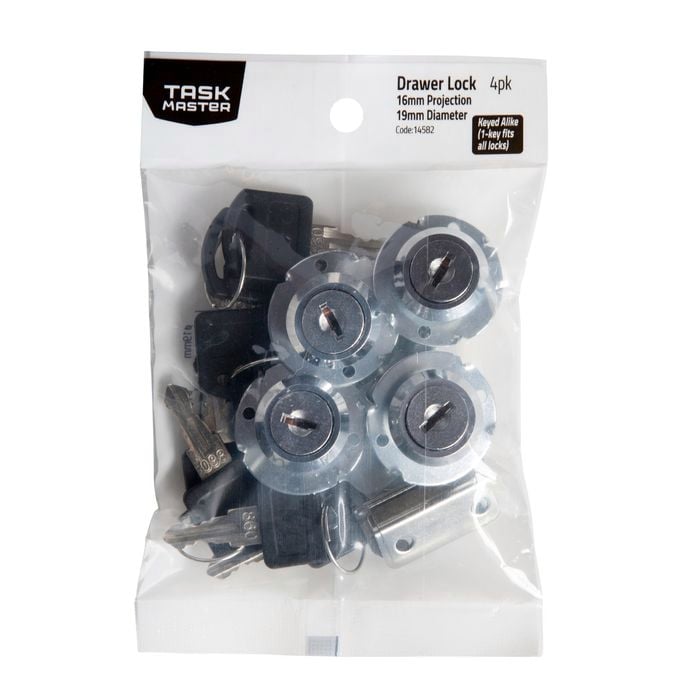Taskmaster 19 x 16mm Drawer Lock Keyed Alike - 4 Pack - 16mm 4 Pack
