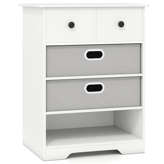 Costway 4-drawer Dresser Storage Organizer Nightstand Bedside Table White