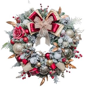 Lifebay Red and Gold Christmas Wreath with Glittering Bow