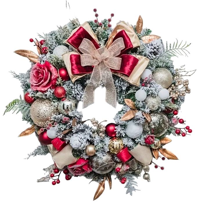 Lifebay Red and Gold Christmas Wreath with Glittering Bow
