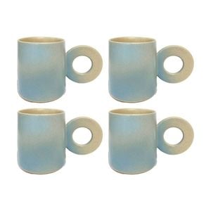 4PK KAS Australia Lamu Mug Handcrafted Stoneware 250 mL Sculptural Handle Blue