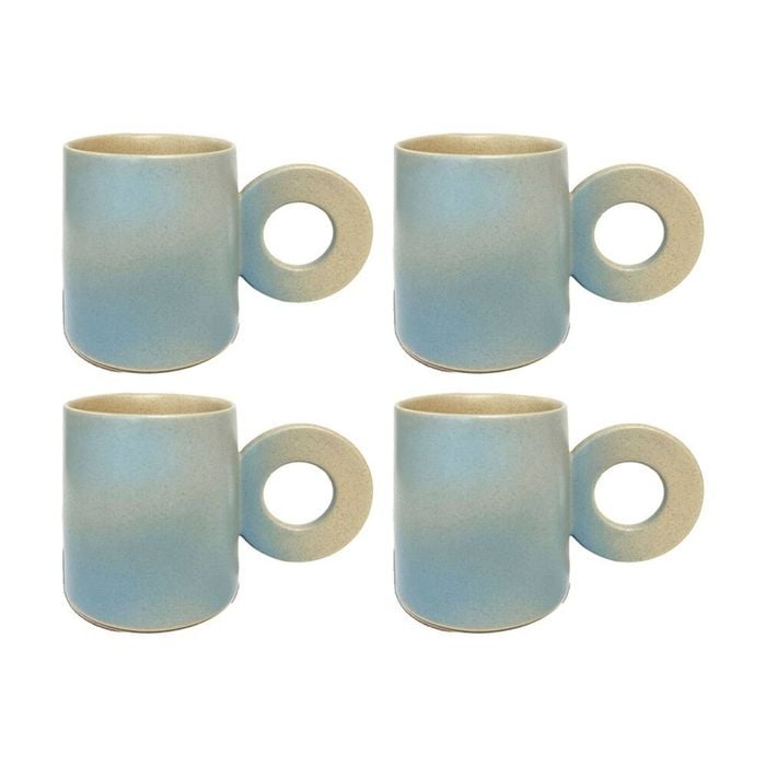 4PK KAS Australia Lamu Mug Handcrafted Stoneware 250 mL Sculptural Handle Blue