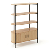 MIUZ Solid Oak Veneer Storage Shelves w/ 2-Door Cabinet and Carbon Steel Leg