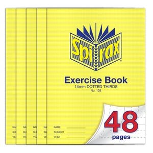5x Spirax 70gsm 48 Pages A4 14mm Dotted Third No.103 Exercise Book/notebook