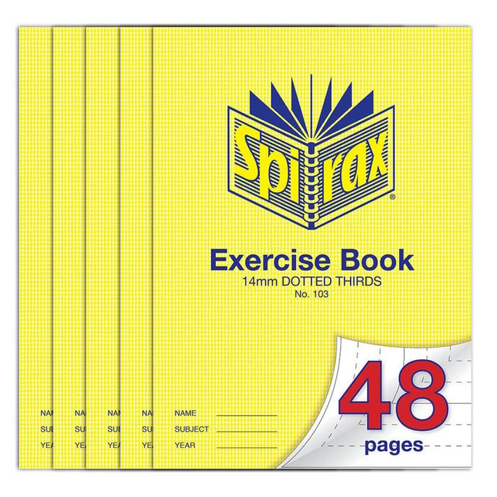 5x Spirax 70gsm 48 Pages A4 14mm Dotted Third No.103 Exercise Book/notebook
