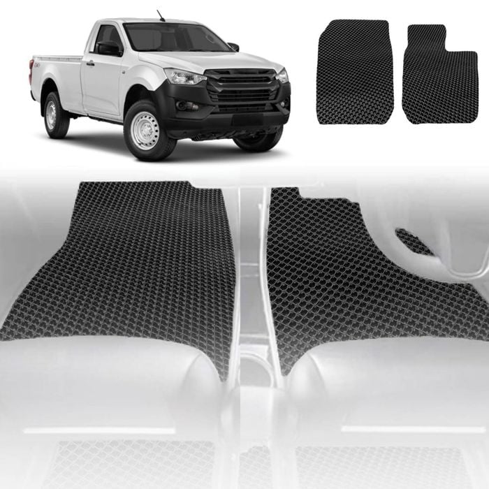 6D Diamond Car Floor Mats for Isuzu D-Max Single Cab 2012-2020-Front Set-Black-Outback GT