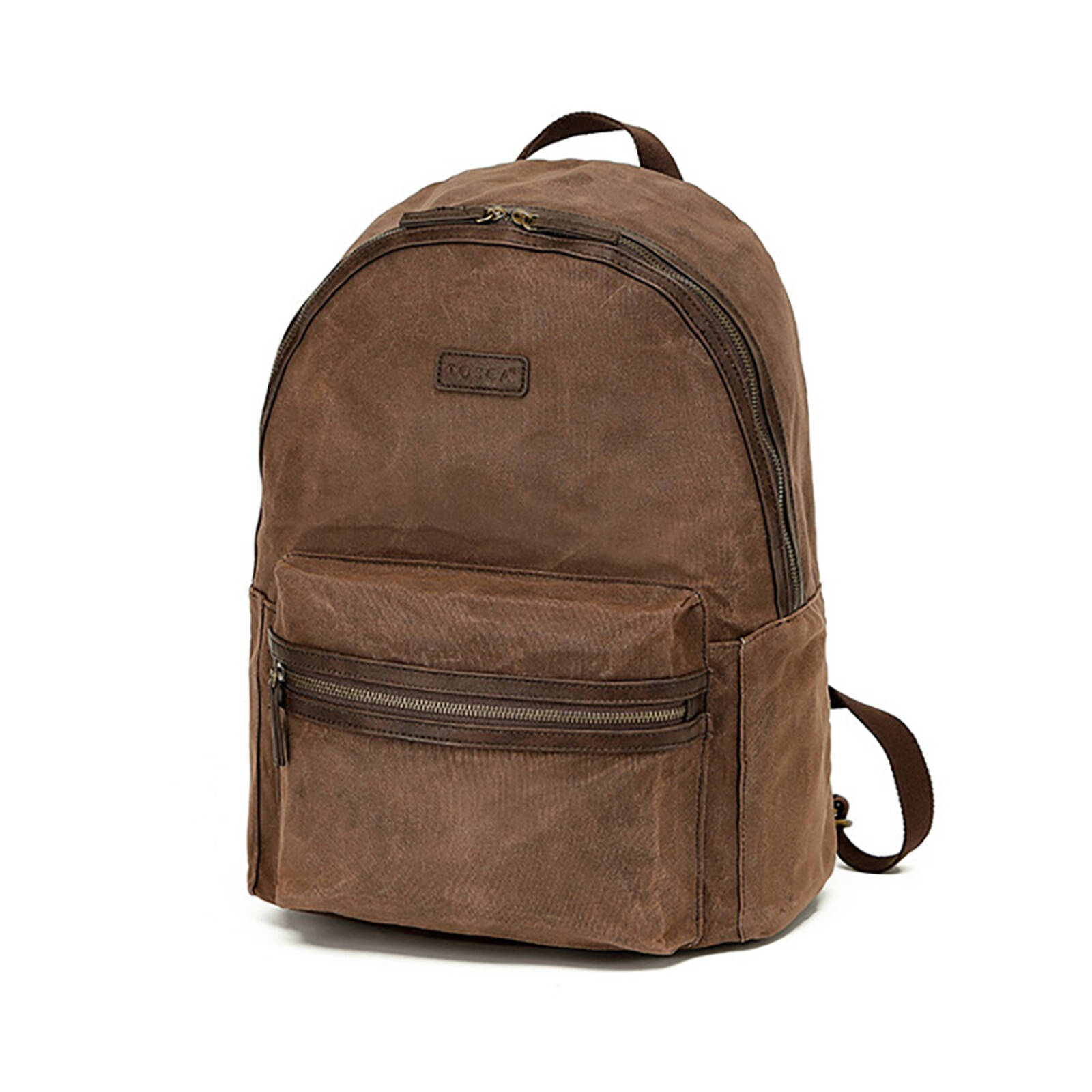 Tosca Waxed Canvas Padded Shoulder Zipped Travel Backpack Bag 36x13x28cm Brown thumbnail 2