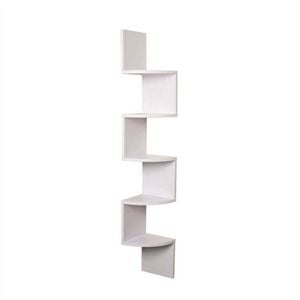 P&p White Corner Wall Shelf Zig Zag Floating Storage Rack Five Tier Space Saving Unit