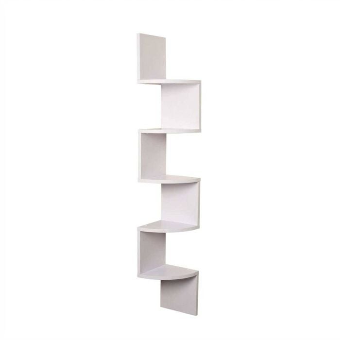 P&p White Corner Wall Shelf Zig Zag Floating Storage Rack Five Tier Space Saving Unit