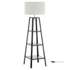 New Oriental Ren Rubberwood Floor Lamp W/ Linen Shade - Off White/Matte Black