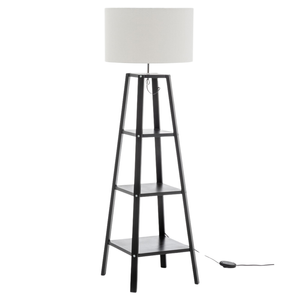 New Oriental Ren Rubberwood Floor Lamp W/ Linen Shade - Off White/Matte Black