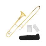Costway B Flat Brass Trombone Musical Instrument Beginners Students w/Mouthpiece Case Gloves, Gold
