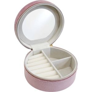 LVD MDF Glass 12.5x12cm Mini Jewellery Case Round - Pink