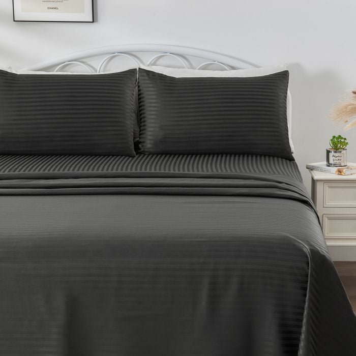 LINENOVA 1800TC Striped Microfibre Sheet Set-Black Double