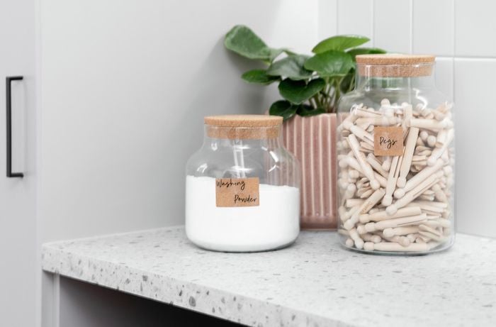 Jars with labels on them.