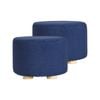La Bella 2 Set Dark Blue Fabric Ottoman Round Wooden Leg Foot Stool