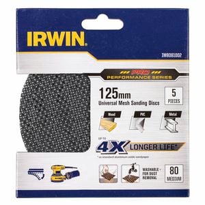 Irwin 125mm 80 Grit Orbital Sanding Disc - 5 Pack