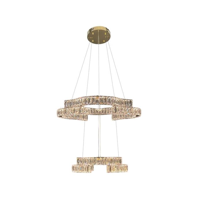 JENGA 2 Tier Crystal Pendant Tri-colour LED (Gold)