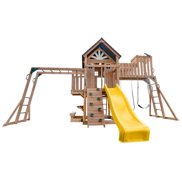 Lifespan Kids Kensington Swing Set Cubby Play Centre with 2.2m Yellow Slide