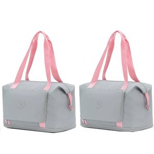 2x Tosca Lightweight Foldable & Expandable Flight Travel Tote Bag Grey/Pink