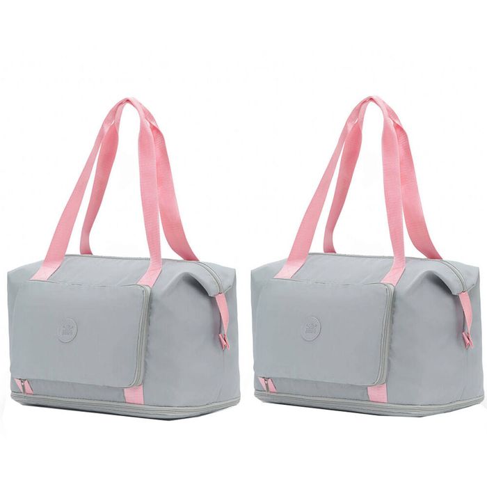 2x Tosca Lightweight Foldable & Expandable Flight Travel Tote Bag Grey/Pink