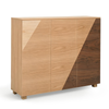 MIUZ Solid Oak Veneer Shoe Rack Storage Cabinet 3-Door - Geometric Natural Oak
