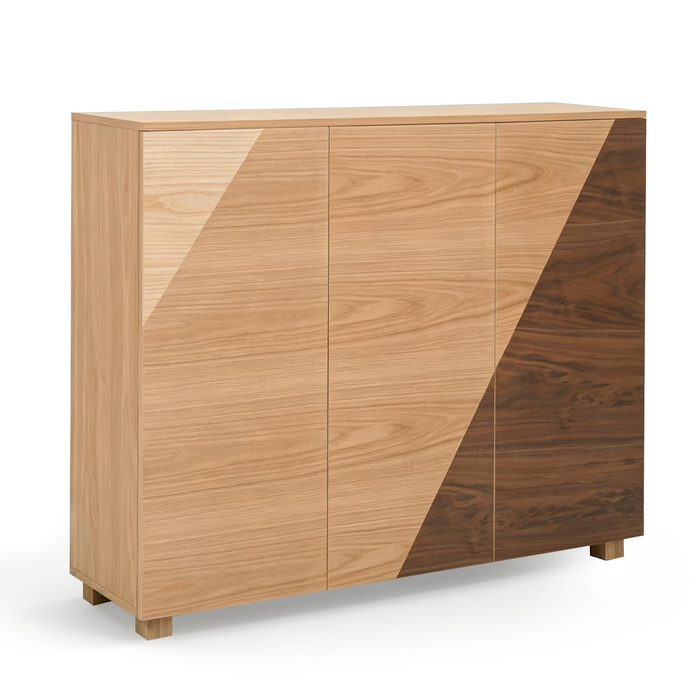 MIUZ Solid Oak Veneer Shoe Rack Storage Cabinet 3-Door - Geometric Natural Oak