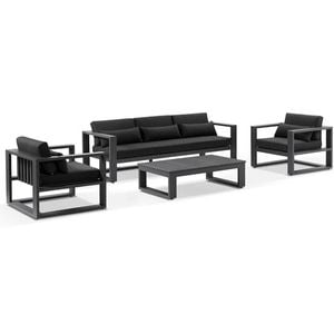 Santorini 3+1+1 Aluminium Lounge Setting Charcoal With Coffee Table & Denim Grey Cushions