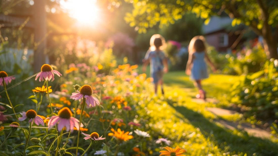 Kids in garden.