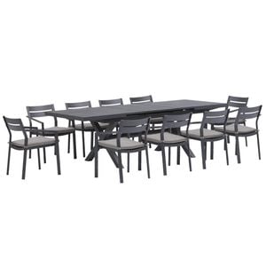 FurnitureOkay Bondi-Mosman 11-Piece Sintered Stone Outdoor Extendable Dining Setting - Charcoal
