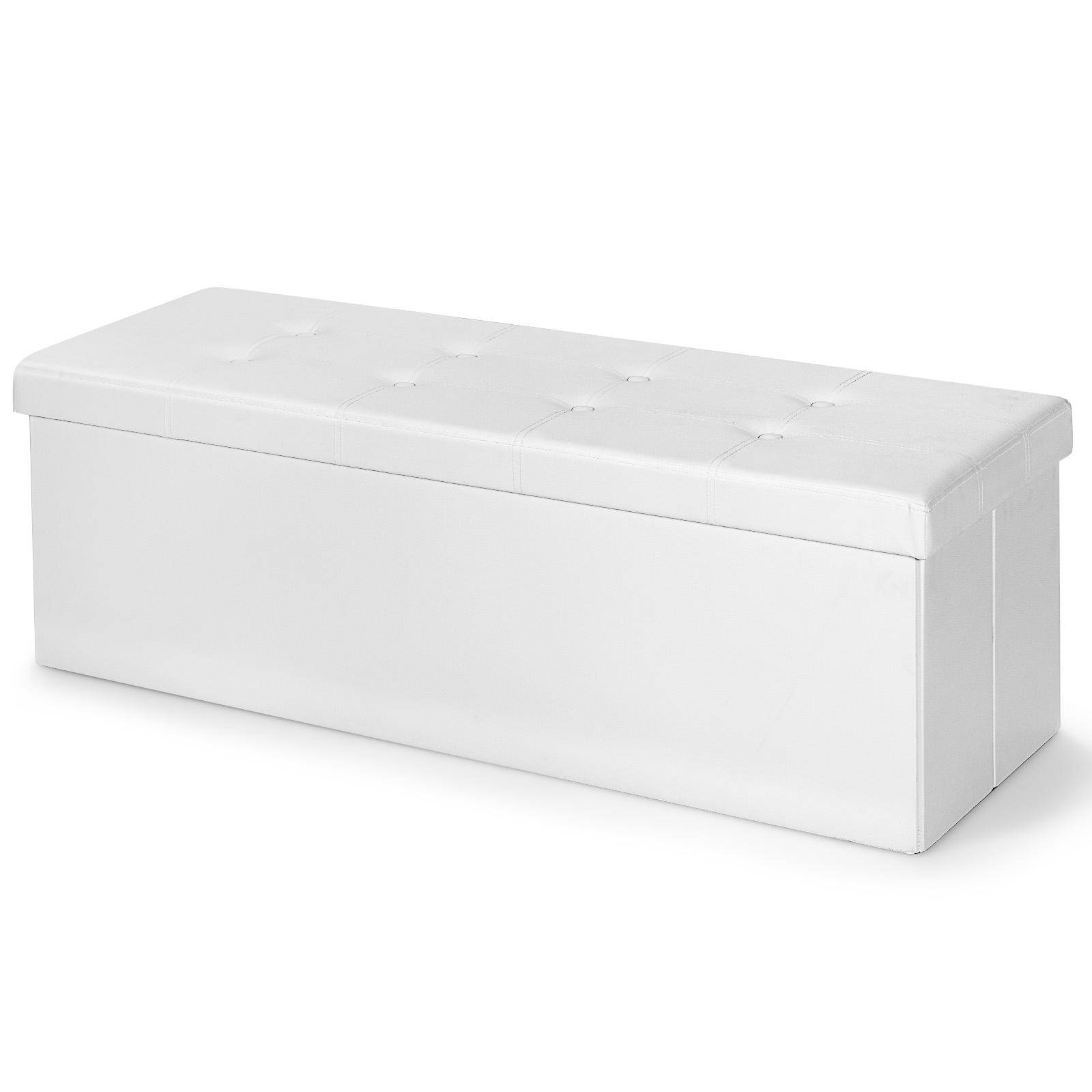 Costway 114cm Storage Ottoman Foldable Shoe Bench White