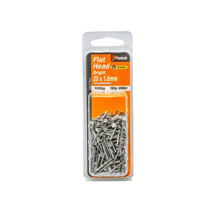 Paslode 20 x 1.6mm 100g Bright Steel Flat Head Nails - 280 Pack