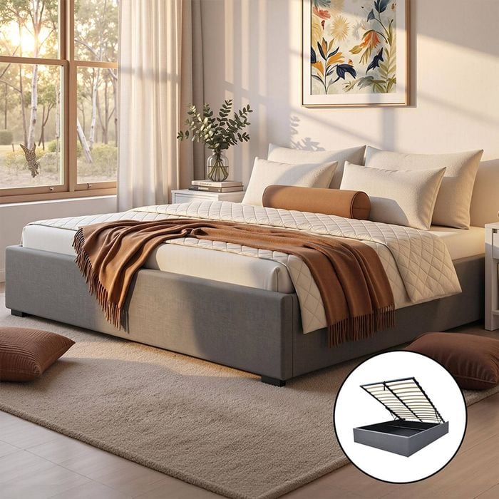 Artiss Bed Frame King Gas Lift Beds Base Fabric
