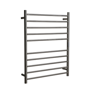 Hotwire 130W 900 x 700mm Brushed Nickel 10 Bar Flat Round Heated Towel Rail with Timer