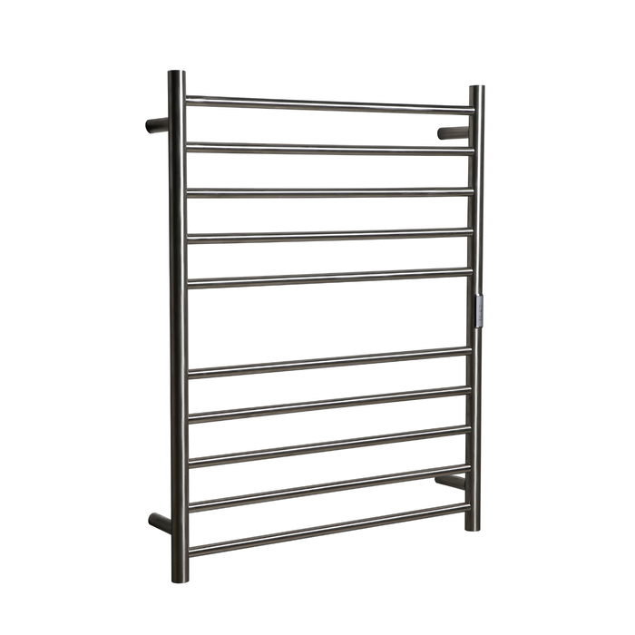 Hotwire 130W 900 x 700mm Brushed Nickel 10 Bar Flat Round Heated Towel Rail with Timer