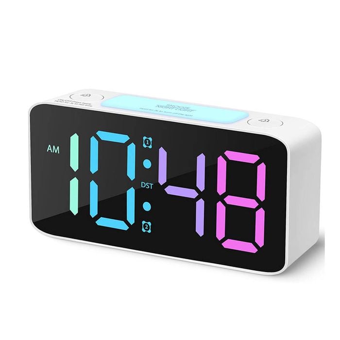 Catzon Super Loud Alarm Clock for Heavy Sleepers with 7 Color Light USB Charger-White
