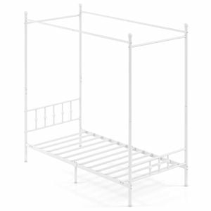 Costway Canopy Bed Frame Single Modern 4-poster Metal Platform White