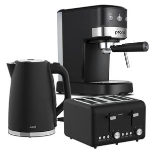 Pronti Breakfast Set with 1.25L Coffee Machine, Silver Noir Toaster & Kettle
