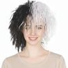 EVIL LADY WIG Messy Curly Hair Costume Dalmatian Villain Fancy Dress Accessory Black/White