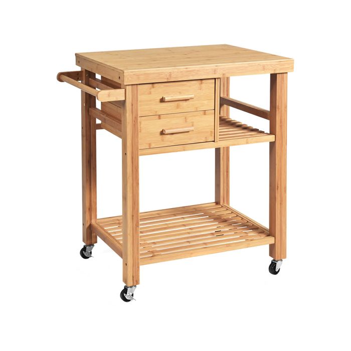 Costway Mobile Kitchen Island Trolley Bamboo Serving Cart