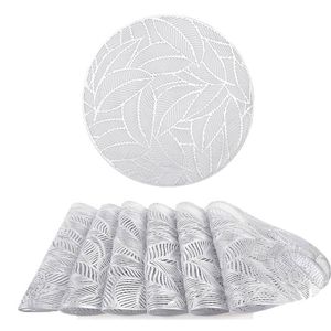 Catzon 6 Pcs Round Leaf Pvc Placemats Hollowed-out Party Silver