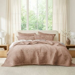 3pc Renee Taylor Blake Velvet Coverlet Cotton Bed Sheet Set Wood Super King