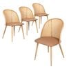 Familand Rattan Dinner Chairs Set of 4 Faux Leather Upholstered in Cream