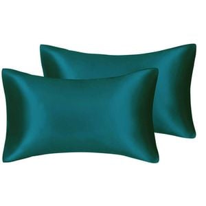 Catzon 2 Pcs Luxury Silky Satin Pillowcases with Zipper for Hair and Skin 50X66cm-Peacock Blue