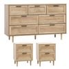 Oikiture 7 Chest of Drawers and 2 Bedside Tables Nightstand Bedroom Set Natural
