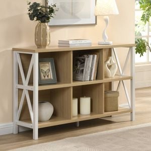 Homfurn 6 Cube Storage Organizer With Shelf, Long Wood And Metal Cubby Bookcase And Consle Table, Oak Colour Bookshelf