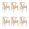 Ark Wishbone 6pc Set Dining Chair Replica Hans Wenger Beech Timber Wood Natural